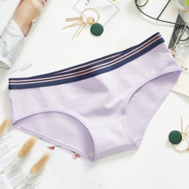 Stripe Splicing Seamless Cotton Low Waist Soft Breathable Briefs