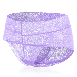 Lace Floral Transprent Wave Mid Waist Breathable Hollow Out Briefs