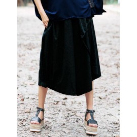 Women Loose Cotton Linen Elastic Waist Asymmetrical Pants