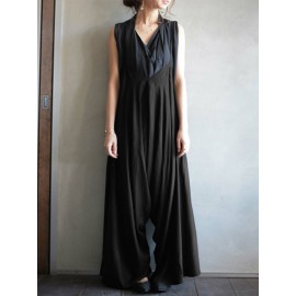 Women Sleeveless V Neck Straps Jumpsuit Wide Leg Overalls Romper