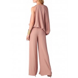 Women Solid Irregular Hem Blouse Wide Leg Pants Casual Suits