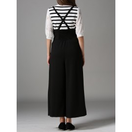 Women Sleeveless Straps Loose Casual Wide Leg Pants