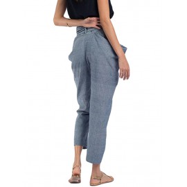 Women High Waist Pencil Pants Side Pockets Irregular Trousers with Detachable Belt