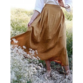 Solid Color Elastic Waist Linen Cotton Loose Hem Skirts