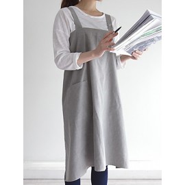 Vintage Japanese Cotton Linen Kitchen Aprons Dress with Pockets