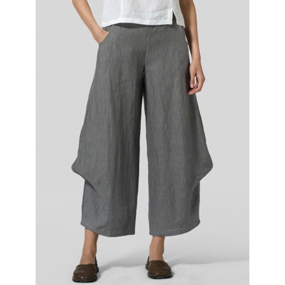 Women Casual Elastic Waist Loose Pants Wide Leg Trousers