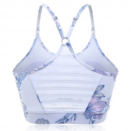 Floral Printed Back Cross Straps Mesh Breathable Wireless Yoga Sports Bra