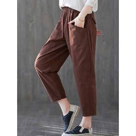 Women High Elastic Waist Solid Color Harem Pants