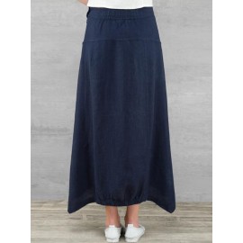 S-5XL Women Cotton Elastic Waist Side Pockets Irregular Interlaced Skirts