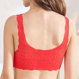 Deep Plunge Lace Mesh Reamovable Padded Vest Crop Bra