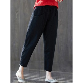 Women High Elastic Waist Solid Color Harem Pants