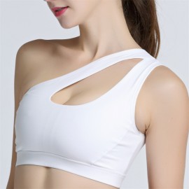 Single Shoulder Double Keyhole Gather Shockproof Yoga Sports Bra