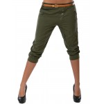 Women Solid Color Stretch Skinny 3/4 Length Cropped Trousers Pencil Pants