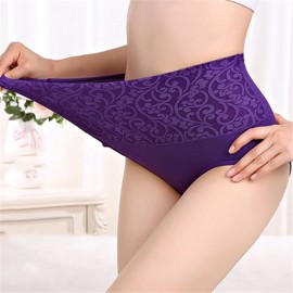 Plus Size Hip Up Waist Slim High Waist Jacquard Soft Cotton Briefs