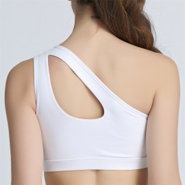 Single Shoulder Double Keyhole Gather Shockproof Yoga Sports Bra