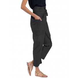 Women High Waist Pencil Pants Side Pockets Irregular Trousers with Detachable Belt