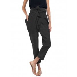 Women High Waist Pencil Pants Side Pockets Irregular Trousers with Detachable Belt