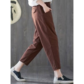 Women High Elastic Waist Solid Color Harem Pants