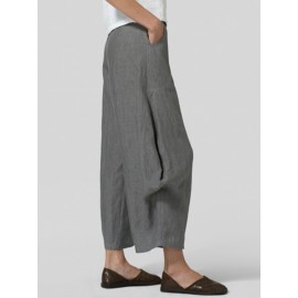 Women Casual Elastic Waist Loose Pants Wide Leg Trousers