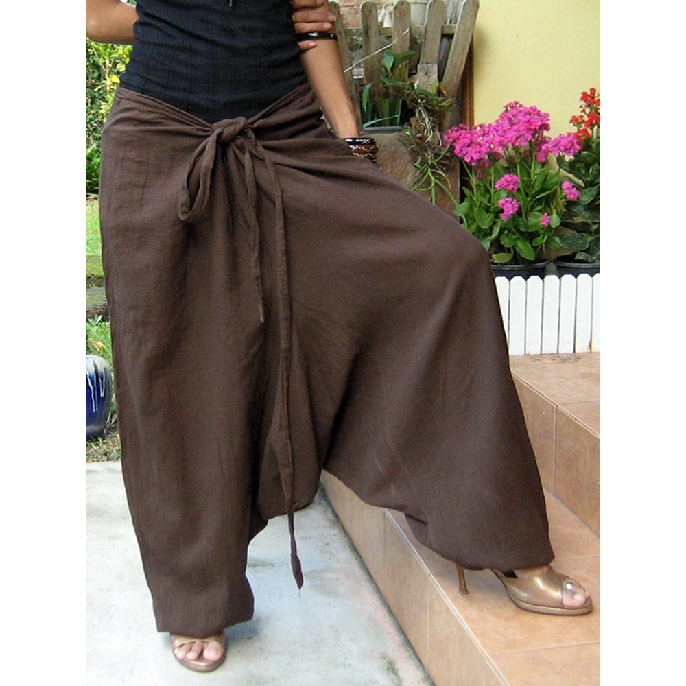 Women Vintage Solid Color Cotton Loose Casual Wide Leg Pants