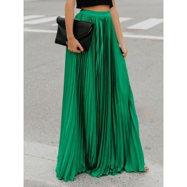 Boho Elastic Waist Pleated Pure Color Women Skirts