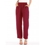 Women Casual Pure Color High Waist Elastic Waist Pants