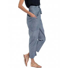 Women High Waist Pencil Pants Side Pockets Irregular Trousers with Detachable Belt