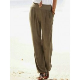 Women High Waist Solid Color Chiffon Wide Leg Pants