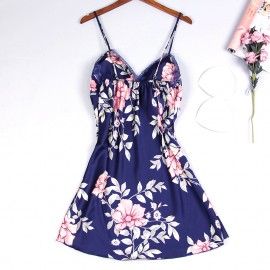 Lace Floral Open Side Design Camisole Removable Padded Nightgown