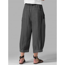 Women High Waist Loose Casual Wide Leg Pants Solid Color Trousers